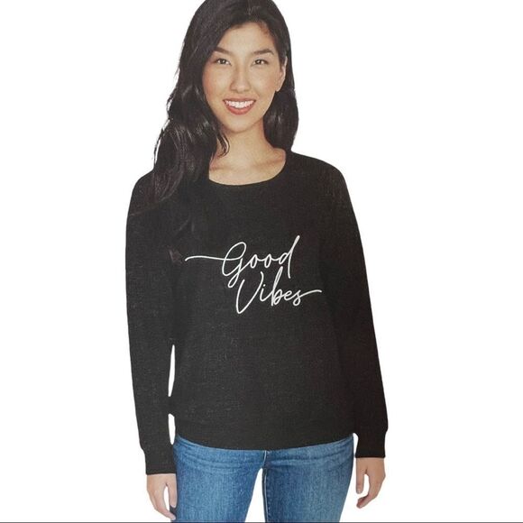 Super Soft Black Sweatshirt with Good Vibes Writing on Front Size Large - Picture 14 of 14